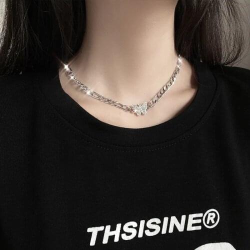 Stainless Steel Butterfly Necklace for Women Hip Hop Choker Clavicle Chain Necklace Female Party Street Jewelry Charms Gift