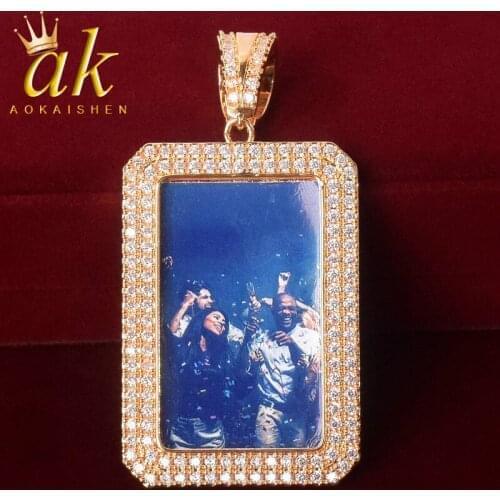 Solid Dog Rectangular Memory Picture Necklace & Pendant Charm Mens Hip hop Rock Jewelry