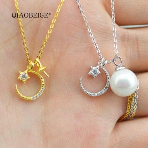 QIAOBEIGE stars&moon necklace jewelry 925 sterling silver pendant necklace mountings DIY pearl accessories for gifts for women