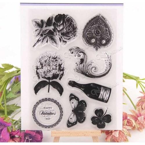 HAPPY Valentines DAY Flowers Butterfly Scrapbook DIY photo cards rubber stamp clear stamp transparent stamp 12.5x18cm