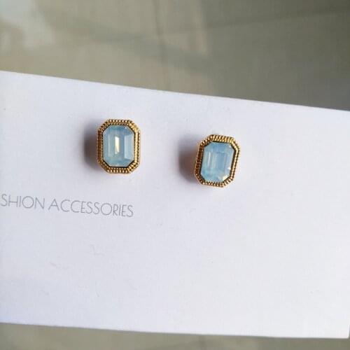 S925 needle Fashion Jewelry Earrings Delicate Design Geometry High Quality Blue Glass Stud Earrngs Female Jewelry Girl Gfts