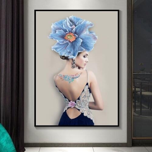 Nordic Modern Floral Flower Woman Abstract Sexy Oil Painting on Canvas Posters and Prints Scandinavian Wall Art Picture Room