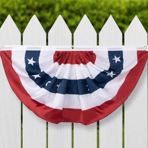 USA Pleated Fan Flag Patriotic Star Stripe American Bunting Header Banner with Washers Brass Decor Stars Outdoor Stripes