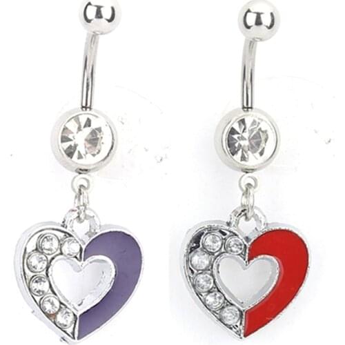 Steel Belly Button Rings Crystal Piercing Navel Heart Style Earring Belly Piercing Sex Body Jewelry red blue color