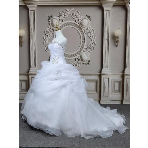 E JUE SHUNG robe de mariage White Organza Cheap Wedding Dresses Lace Up back Sweetheart Beaded Wedding Gowns vestido noiva