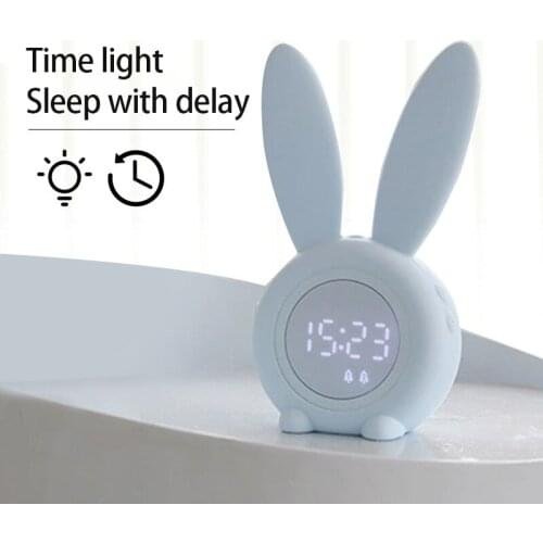 LED Digital Alarm Clock Electronic USB Sound Control Desk Clock Cute Rabbit Digital Night Lamp Household Decoration Accessories
