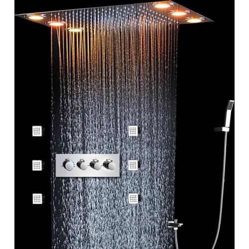 LED Shower System Concealed Ceiling Big Rain Bath Faucets Set 360 x 500mm High Flow Massage Body Jets Spray