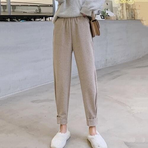 Thicken Woolen Pants Womens Autumn Winter Nine-point Pants Loose Casual Daddy Pants High waist slim Apricot Carrot Harem Pants