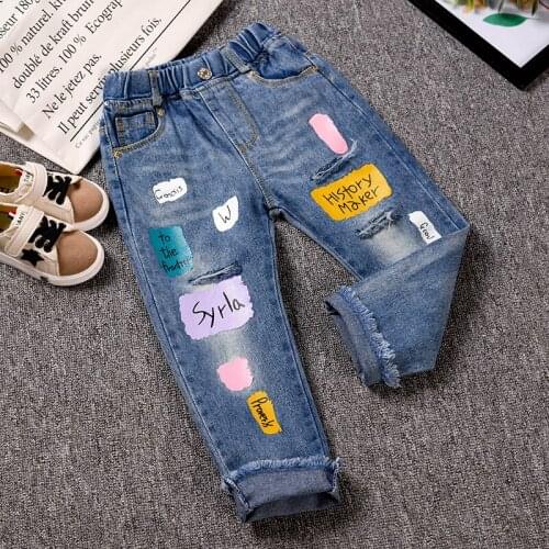 Spring 2019 new children street color kids trousers girls color letters baggy jeans