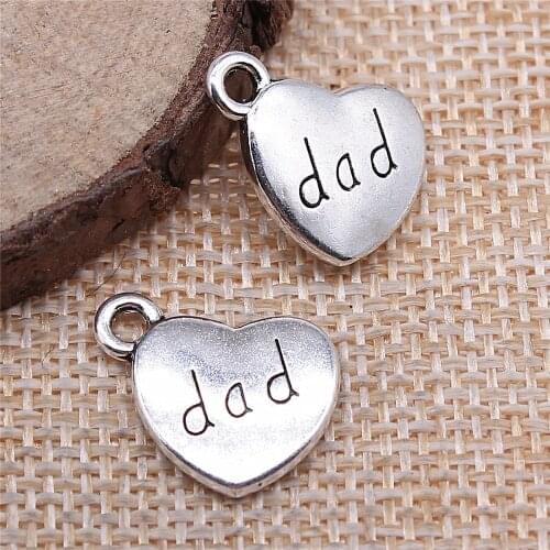 WYSIWYG 10pcs 15x18mm Pendant Dad Heart Double Sided Dad Heart Charm Pendants For Jewelry Making Dad Pendants