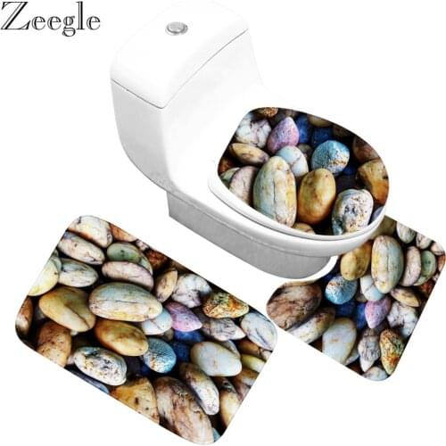 Zeegle 3pcs/set Bath Mat Bathroom Carpet Set 3D Stone Memory Foam Bath Rugs Home Decoration Toilet Lid Cover Bathroom Carpet