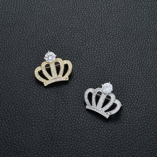 Cute Small Crown Gold Silver Color Brooch Pin 2020 New Designer Brooches for Women Brand Luxury White Zircon Broches Pins Gifts
