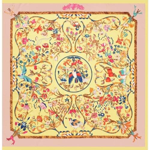 KOILEAPING Womens 100% Silk Silk Scarf Floral Shawl Digital Print 130 * 130 Square Handkerchief Womens Headscarf