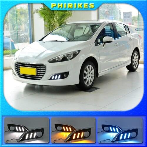1 Pair Car styling LED driving DRL with Daytime Running Light yellow turn signal Fog Head Lamp for Peugeot 308 2012-2014