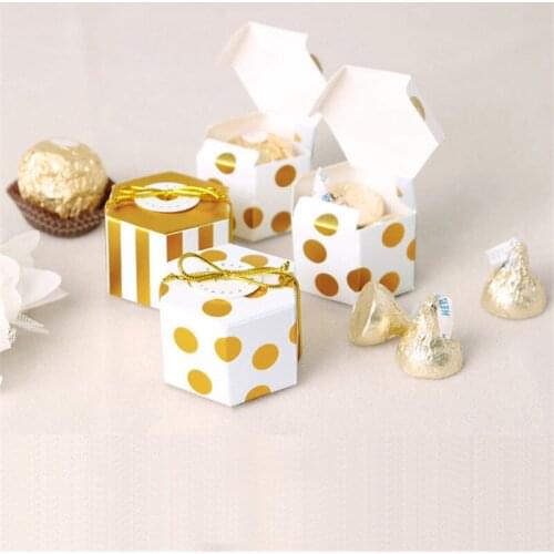 10pcs/lot Mini Golden Stripe Wedding Decoration Candy Box White Golden Dot Birthday Party Favor Gift Box Christmas Paper Box
