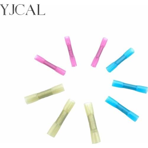 100pcs BHT1.25 BHT2 BHT5 Water Proof Insulated Nylon Heat Shrink Butt Wire Electrical Crimp Terminal Connector Red Blue Yellow