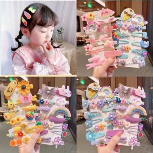 14pcs Cartoon Hairpin For Girls Kawaii Hair Accessories Bangs Hair Clip Simple Cute Princess Small Clip Little Headdress Sets