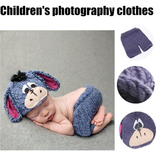 2pcs/set 0-6 Months Childrens Photography Clothing Animals Handmade Crochet Wool Knitted Outfits Photo Prop For Newborn Baby