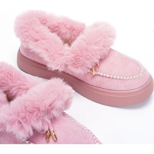 2020 Fashion Women Winter Cotton Shoes Plush Warm Snow Boots Ladies Casual Flat Short Boots Solid Color Furry Females