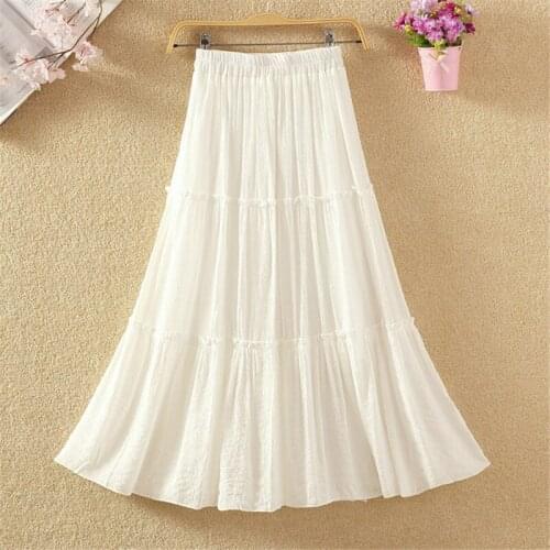 2020 Vintage Cotton And Linen High Waist Long Boho Pure Color Women Summer Maxi Skirt Saia A-Line Faldas Jupe Femme