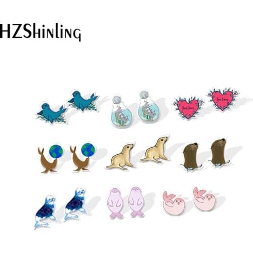 2021 New Cute Sea lion Stud Earring Animal Acrylic Resin Earrings Epoxy Handmade Jewelry Gifts Children