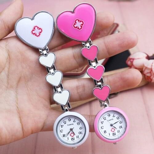 2018 Wholesale Heart Shape Cartoon Smile Face Nurse Watch Clip On Fob Brooch Quartz Hanging Pocket Watch Fob watch