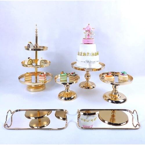3Tier 6PCS Wedding Cake Stand Set Gold Mirror Metal Cupcake Beautiful Tray Dessert Display Decoration Tools
