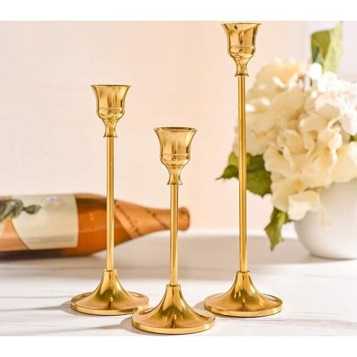 ABSF Candlestick Holders Taper Candle Holders, Brass Gold Candlestick Holder Set 3 Pcs for Wedding Party Dinning (Brass Gold)