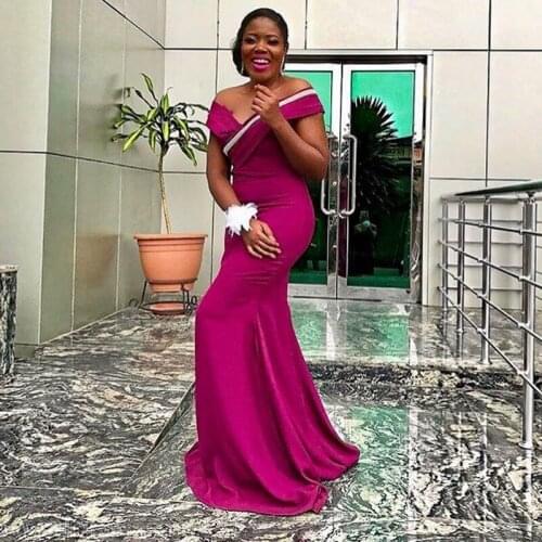 African Sexy Mermaid Bridesmaid Dresses Fuchsia Off Shoulder Long Wedding Party Dress 2020 Black Girl Women Gowns Custom Made