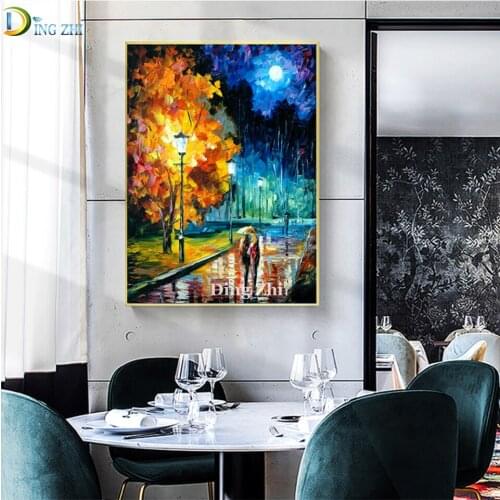Abstract Color Hand Drawn 5D Diamond Painting Full Drill Street scenery Couple Walking Cross Stitch Diy Embroidery Mosaic Art