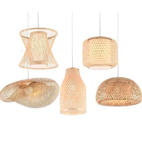 Bamboo Wicker Rattan Wave Shade Pendant Light Fixture Rustic Vintage Japanese Lamp Suspension Home Indoor Dining Table Room