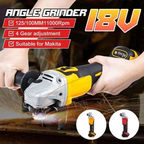 125/100mm 4 Speed Brushless Electric Angle Grinder Grinding Machine Cordless DIY Woodworking Power Tool For Makita Battery 18V