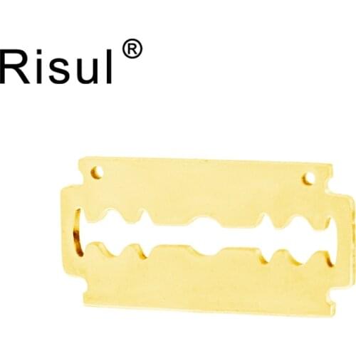Risul shaver blade with 2 loops blank pendant both sides mirror polished stainless steel high quality pendant wholesale 100pcs