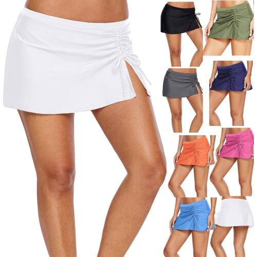 One-piece Beach Solid-colored Triangle Holiday Womens Bikini Skirt High Waist Pleated Beach Pants Skirt for Girls