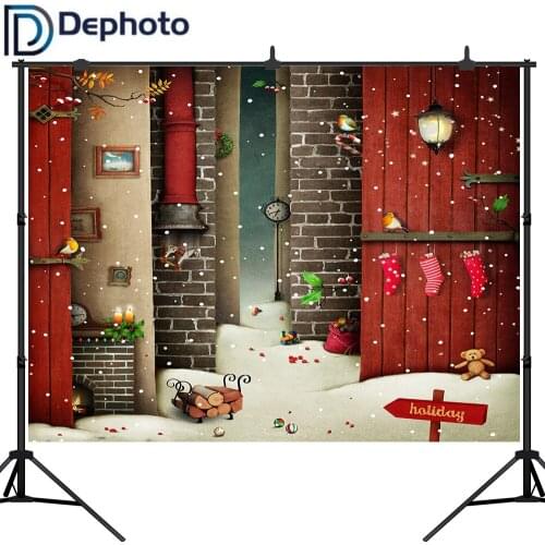 Dephoto Christmas Fairy Tale Backdrop Photography Snowflake Red Chimney Background Baby Child Kids Photo Studio Photobooth Prop