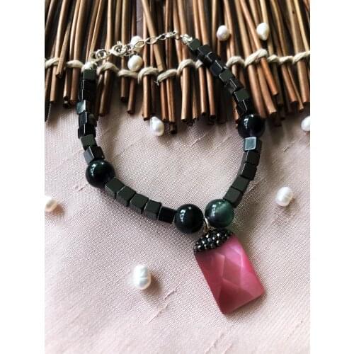 Dr Stone Luxury collection with Cat 'S Eye and Hematite Stone 925 Sterling Silver Women Handmade Bracelet LXDR15