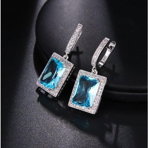 Hermosa Elegant Gift Shiny BlueTopaz Hermosa Jewelry Earrings Drop Earring 32mm Women Jewelry