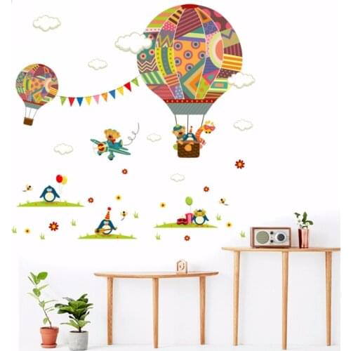 JX-LCLYL Colorful Hot Air Balloon Bear Giraffe Nursery Room Kids Room Decal Wall Sticker