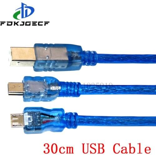 30cm USB Cable for Uno r3/Nano/MEGA 2560/Leonardo/Pro micro/DUE Blue High Quality A type USB/Mini USB/Micro USB 0.3m for Arduino