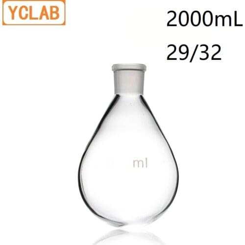 YCLAB 2000mL 29/32 Flask Eggplant Shape 2L Borosilicate 3.3 Glass Standard Ground Mouth Distilling Round Bottom