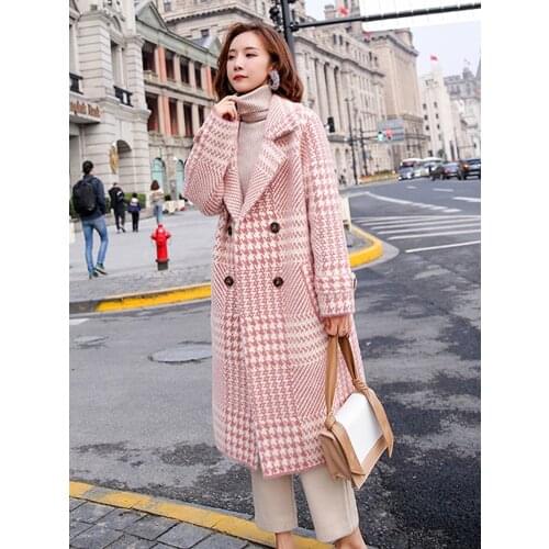 Women Long Sleeve Turn-Down Collar Plaid Outwear Jacket Knit Coat Autumn Winter Elegant Overcoat Loose Plus Size
