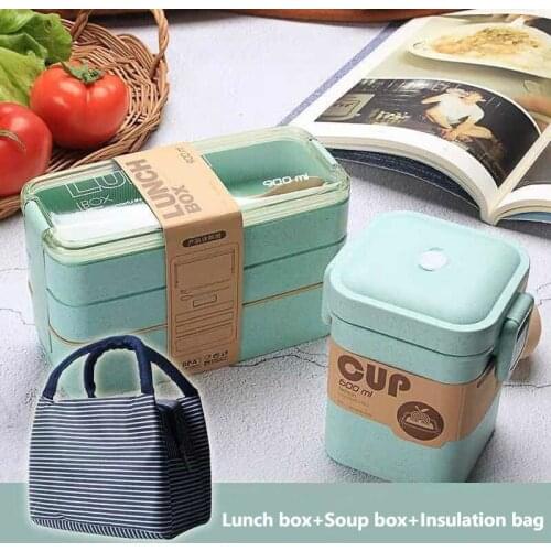 900ml 3 Layer Lunch Box Wheat Straw Healthy Material Bento Box Food Containers Microwave Dinnerware Lunch Box for Kids Adults