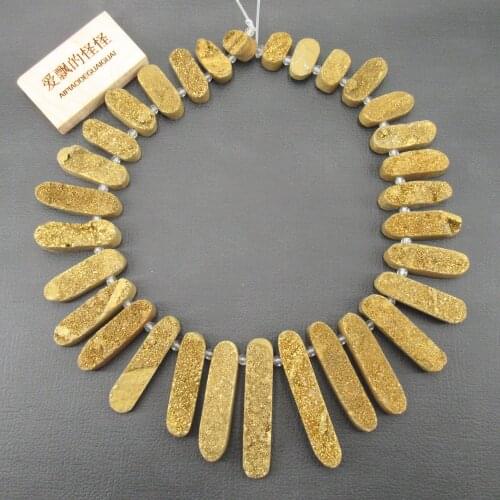 APDGG Natural 10x18-12x54mm Agate Raw Slice Titanium Golden Quartz Rough Rectangle Bead Top Drilled Jewelry Making DIY