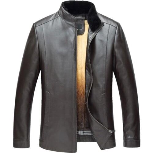 New Fashion High Quality Fur One Piece Coat Men Mink Liner Casual Mandarin Collar Mens Leather Jackets Style Plus Size L-7XL 8XL