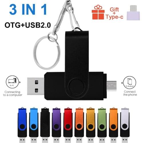 New OTG 3 In 1 SmartPhone Tablet PC Dual Use OTG 2.0 Flash Drive 64GB 32GB 16GB 8GB 4GB Pen Drive Memory Stick (10pcs Free Logo)
