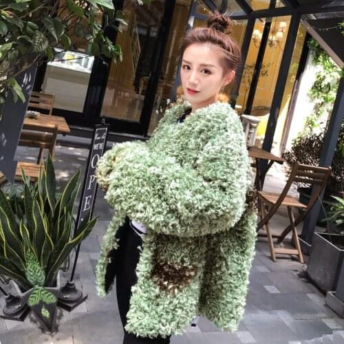 Female Winter New O-Neck Green Faux Fur Coat Ladies Fashion Fluffy Long Sleeve Parka Oversize Loose Single Breasted Jacket Z425