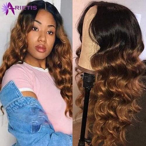 28 30 Loose Deep Wave Wig T1B/30 Honey Brown Colored Human Hair Wigs For Black Women 13X1 Ombre Loose Deep Wave Lace Front Wig