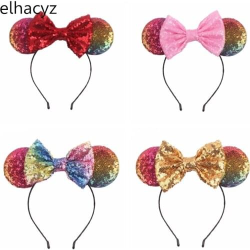 10pcs/lot 5" Sequins Bow Cosplay Mouse Ears Hairband Trendy Headband Hair Accessories for Kids Headwear Party Decoration