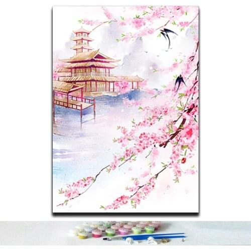 Chinese Ancient house building palace tower landscape diy coloring Paints by numbers with kits about traditional chinese style