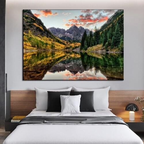 RELIABLI ART Canvas Painting Lake Landscape Mountains Pictures Posters And Prints Wall Pictures for Living Room Cuadros No Frame